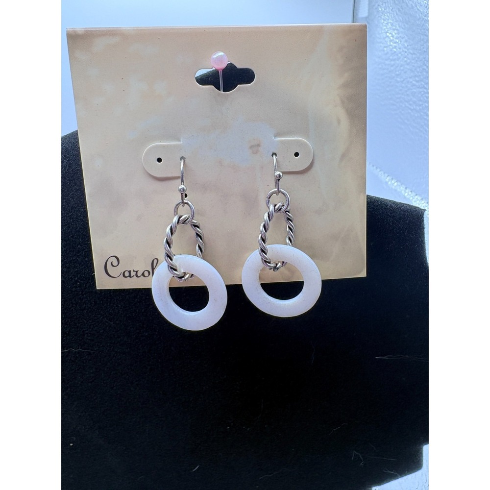 Carole Inc Silver and White Pearl Dangle Earrings Hook Closure Nickel-Free